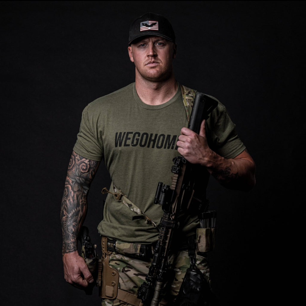 WE GO HOME FORGED IN ADVERSITY T-SHIRT - BLACK/RANGER GREEN