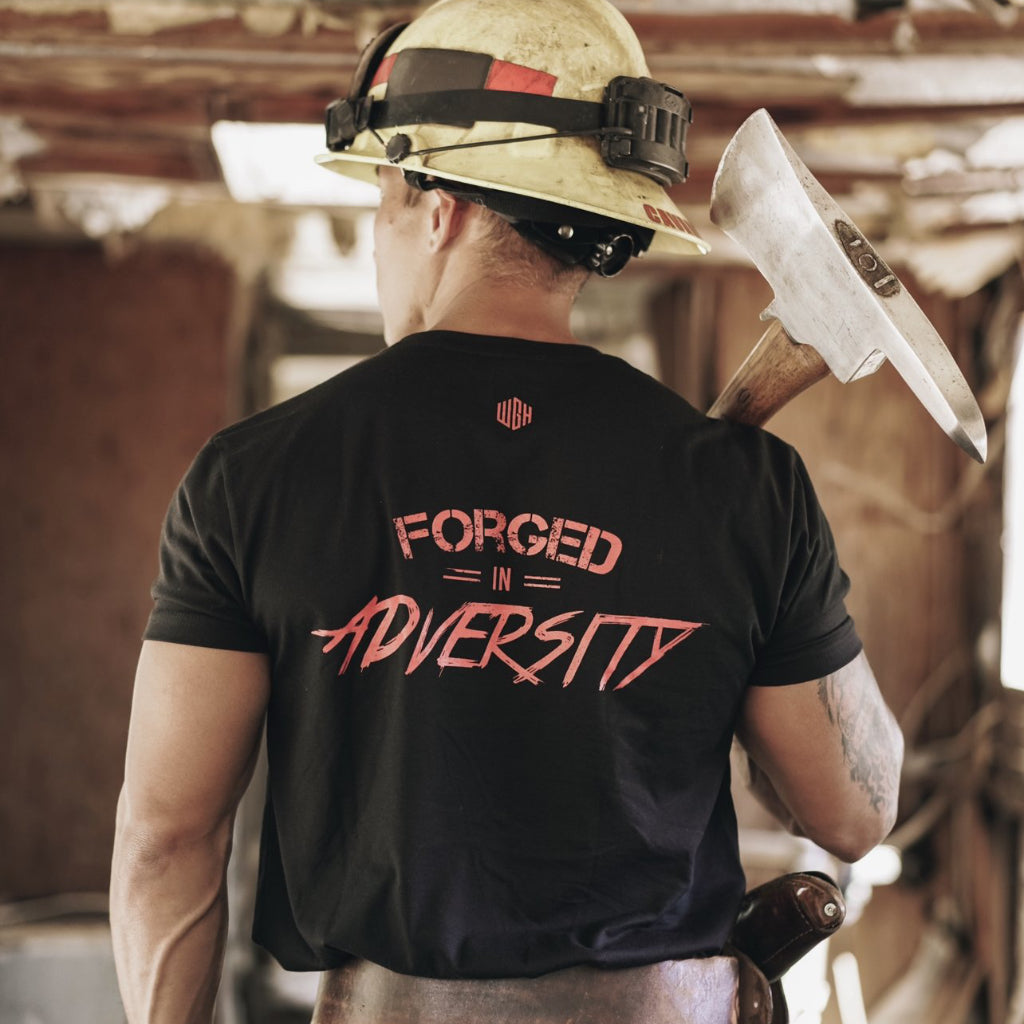 WE GO HOME FORGED IN ADVERSITY T-SHIRT - BLACK/RED
